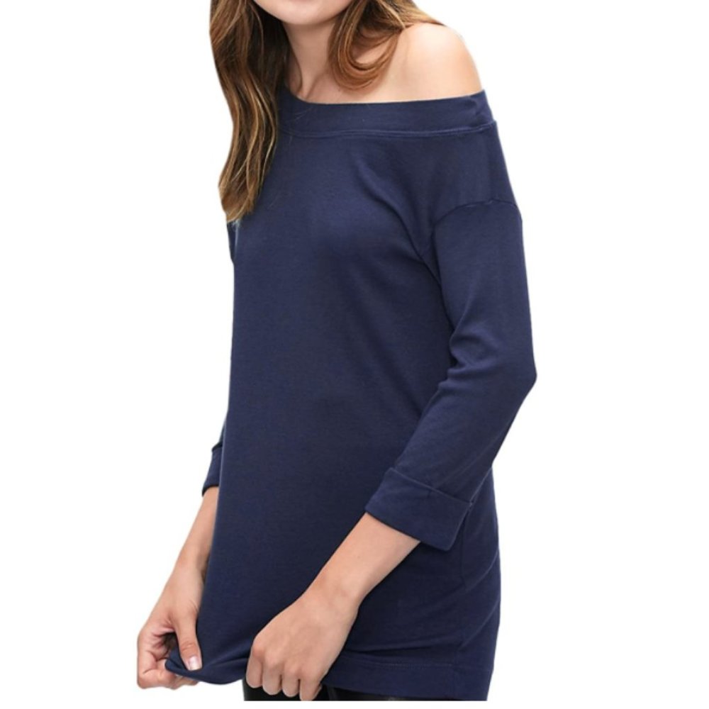 NWT Splendid Women's 1 X 1 Ribbed One Shoulder Tunic Tee Size XL Navy $70 K245